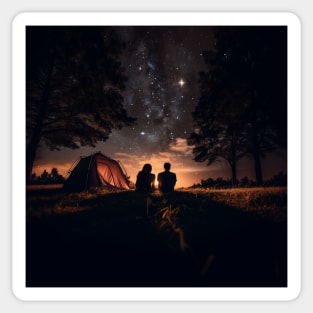 Romantic Couple Stargazing Camping in Nature Valentines Sticker